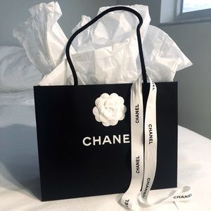 Sold!! Chanel Black Paper Shopping Storage Gift Bag + Ribbon & Paper